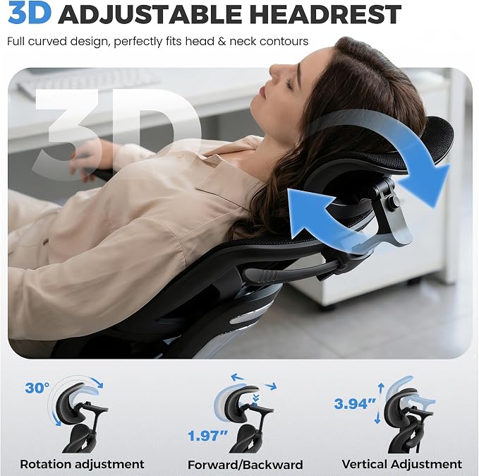 Ergonomic Desk Chair, Breathable Mesh Office Chair for Long Hours, 2 Pack | Adjustable Lumbar Support for Back Pain Relief, 4.33'' Thick Foam Cushion, 3D Headrest, Computer Chair for Home Office, Black