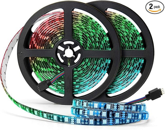 SUPERNIGHT LED Strip Lights, 16.4FT 5M SMD 5050 Waterproof 300LEDs RGB Color Changing Flexible LED Light Strip for Bedroom, TV Back Lighting, Christmas, Valentine's Day (Black PCB) 2 Pcs