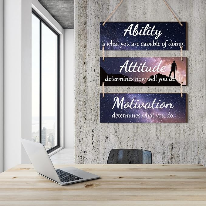 Jetec Office Wall Decor Sign Inspirational Motivational Plaques with Sayings Rustic Wooden Hangings Ability Sign for Coworker Holiday Gift Office Home Artwork Decoration(Starry Color)