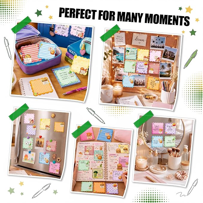 9 Pcs Scalloped Aesthetic Sticky Notes 3x3 Inch Vintage Colors Cute Wavy Self Sticky Note Pads Memo Pads for Journal School Office Supplies Decoupage Craft Stationery Gift (Cartoon)