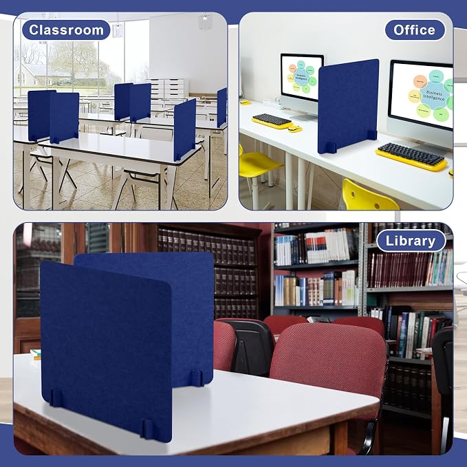 Kisston 6 Pack Acoustic Desk Divider Partition 24 x 24" Stand Up Freestanding Desk Privacy Panel Noise and Visual Distractions Reducing Table Divider for Office Class Reception Area (Blue)