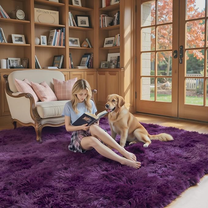 Area Rugs 10x14 Living Room, Shaggy Carpet Soft Plush Furry Bedside Rug Large Area Rugs for Bedroom Home Decor Anti Slip(10 x 14, Grape Purple)