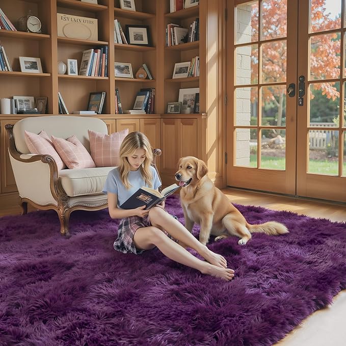 Rugs for Living Room 5x8, Alfombras para Salas Shag Large Plush Soft Area Rug, Shaggy Carpets for Bedroom,Boys Girls Home Decor Aesthetic(Grape Purple, 5 x 8)