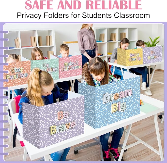 Honoson 24 Pcs Bulk Inspirational Privacy Folders for Students Cardboard Test Privacy Boards Motivational Words Desk Dividers Shield for Classroom School Study Supplies (Pastel Marble)