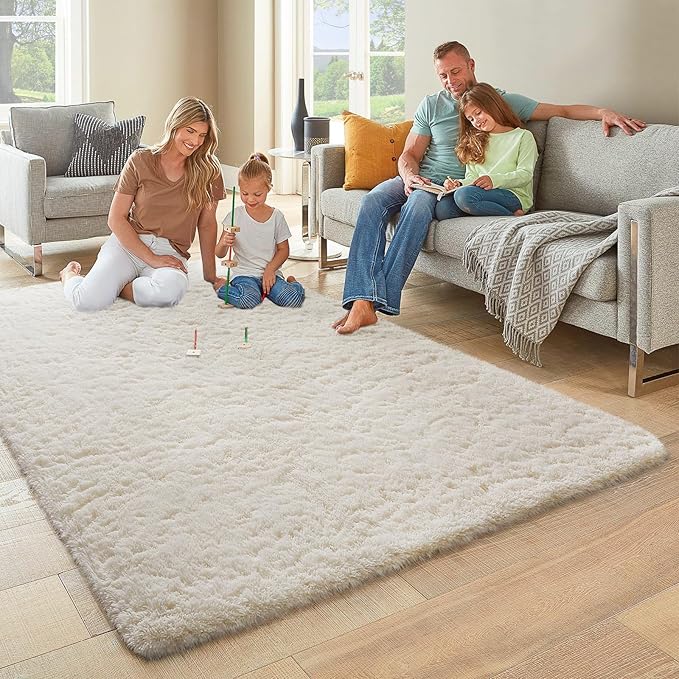 Ophanie 6x9 Area Rugs,Upgrade Non-Slip Fluffy Soft Rugs for Living Room,Large Shag Ivory Fuzzy Plush Rug,Shaggy Big Carpets for Bedroom,Kids Boys Girls Dorm Nursery Decor with Over 99 pcs Pile fibers
