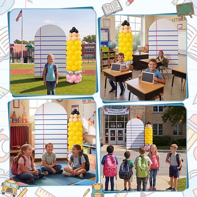 SmoothNovelty 193 Pcs Back to School Arch Backdrop Cover, 7.2 ft Notebook Arch Cover and Pencil Balloons Stand Kit Welcome Back Background Party Supplies Decor for First Day of School Kindergarten