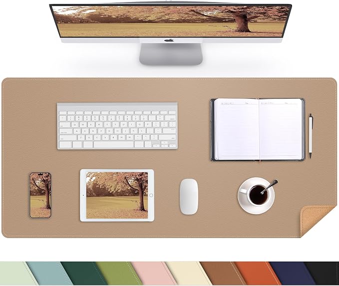 AFIING Cork Desk Mat, Dark Apricot, 35.4" x 17", Desk Pad Protector | Dual-Sided Cork & PU Leather, Waterproof, Non-Slip for Mouse, Writing, Office, Home