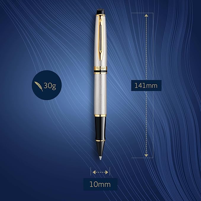 Waterman Expert Rollerball Pen Stainless Steel with 23k Gold Trim Fine Point Black Ink Gift Box