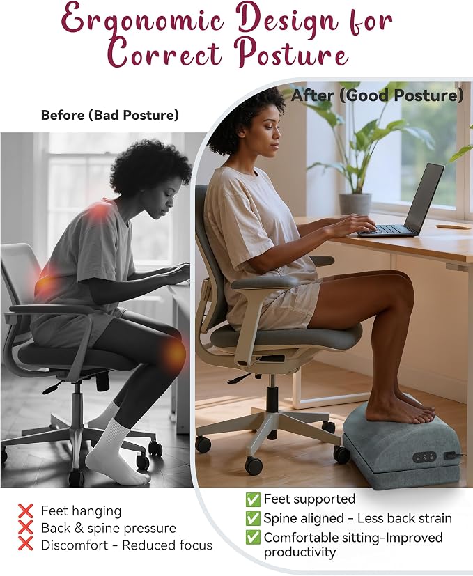 Heated Foot Rest for Under Desk at Work, Foot Stool with Vibration Massage, 2 Heat Levels, Ergonomic Memory Foam Feet Warmer Heater