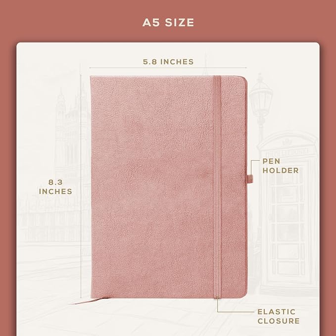 BEECHMORE BOOKS A5 Dotted Journal – 160gsm Thick Paper No-Bleed Bullet Notebook – Hardcover Dot Grid Logbook with Presentation Gift Box – Vegan Leather Sketchbook for Artists & Professionals