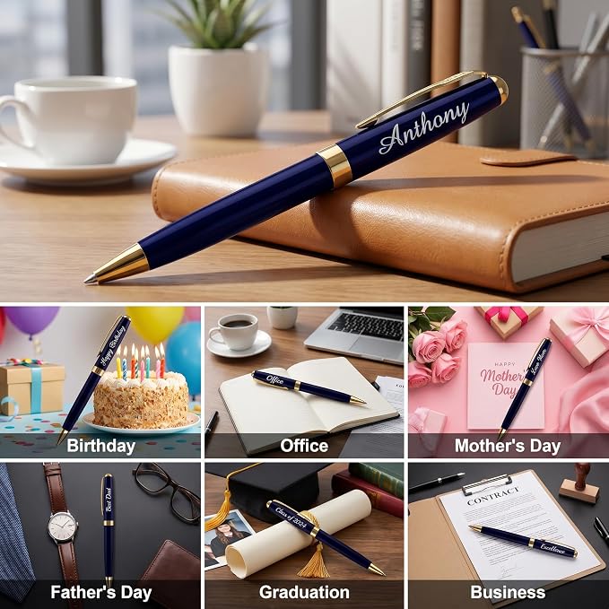 Ancolo Personalized Luxury Ballpoint Pens Writing Set Fancy Nice Gift Pen Set for Friends Executive Business Office - Custom with Your Name or Message with 10 extra Refills