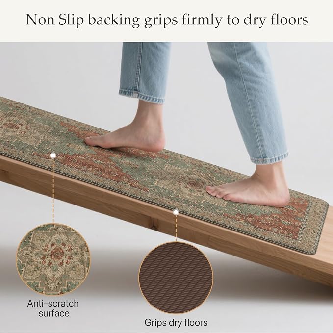 GENIMO Kitchen Mats for Floor, Washable Anti Fatigue Mat for Cushioned, 17.3"x59", Waterproof Kitchen Rugs, Non Slip Foam Comfort Standing Mat Rug for Home, Runner, Sink, Laundry, Multi