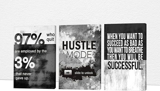 Office Wall Art-3 Panel Motivational Art, Inspirational Quotes Canvas for Home Office, Positive Quote Wall Decor, Entrepreneur Words Poster Frame 12'x24'x3Pcs