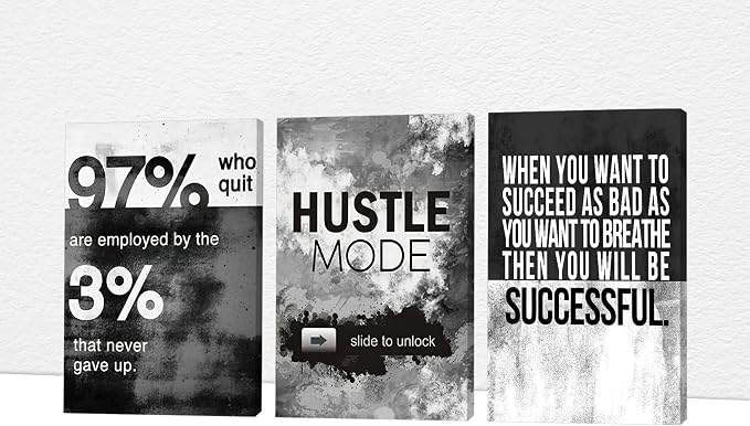 Office Wall Art-3 Panel Motivational Art, Inspirational Quotes Canvas for Home Office, Positive Quote Frame for Company Wall 24'x36'x3Pcs