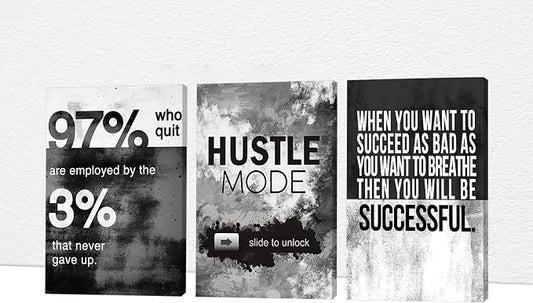Office Wall Art-3 Panel Motivational Art, Inspirational Quotes Canvas for Home Office, Positive Quote Frame for Company Wall 24'x36'x3Pcs
