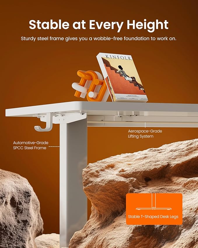 ErGear Height Adjustable Electric Standing Desk, 44 x 24 Inches Sit Stand up Desk, Memory Computer Home Office Desk, White