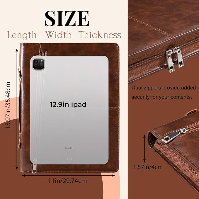 Calfinder Personalized Portfolio for Women&Men, Free Name Engrave,Customized Leather Padfolio, Business Portfolio with with Handle for Ipad, Unique Gift for Graduation