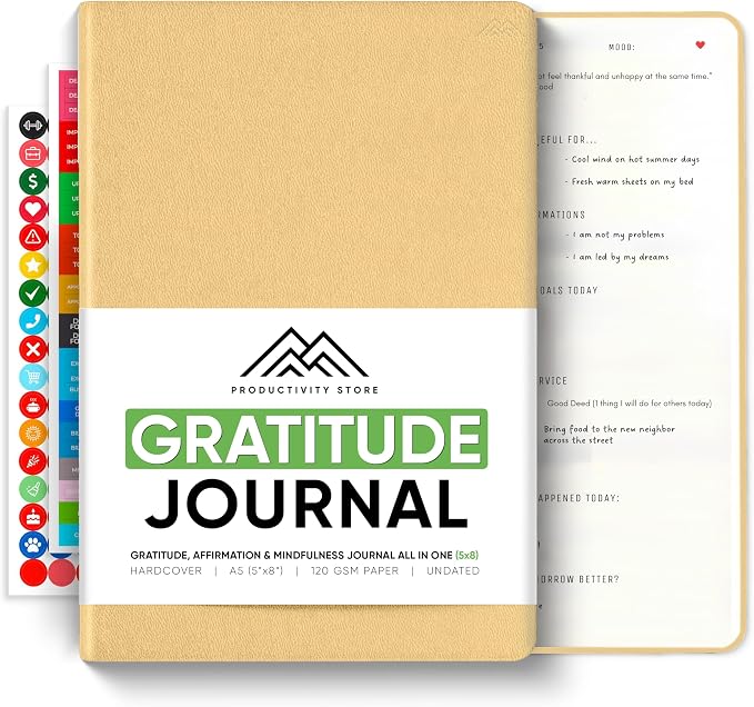 Gratitude & Self-Care Journal - Guided Mindfulness & Mental Health Journal All-in-One with Prompts for Self Discovery - Daily Journal for Men & Women by PRODUCTIVITY STORE (A5, Cream)