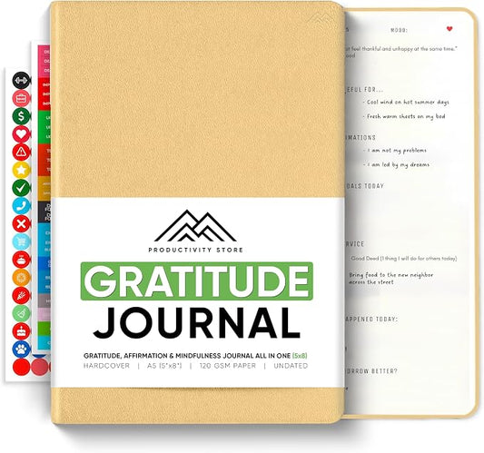 Gratitude & Self-Care Journal - Guided Mindfulness & Mental Health Journal All-in-One with Prompts for Self Discovery - Daily Journal for Men & Women by PRODUCTIVITY STORE (A5, Cream)