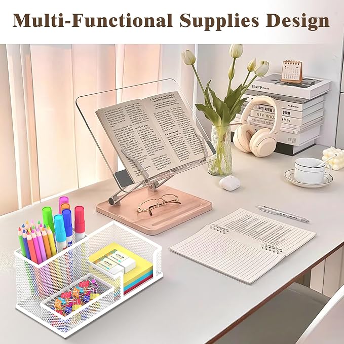 SUPEASY Pen Holder Desk Organizer, Office Supplies Pencil Holder with 3 Compartments, Desk Accessories and Workspace Organizers for Home School Classroom, White