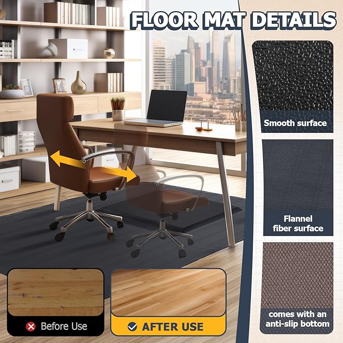 Nuanchu 2 Pcs Large Hard Floor Chair Mat and Anti Fatigue Mat Set Desk Rug for Rolling Chair on Hardwood Non Slip Anti Fatigue Rug for Standing Work Office Kitchen (47 x 35 Inches,29 x 17 Inches)