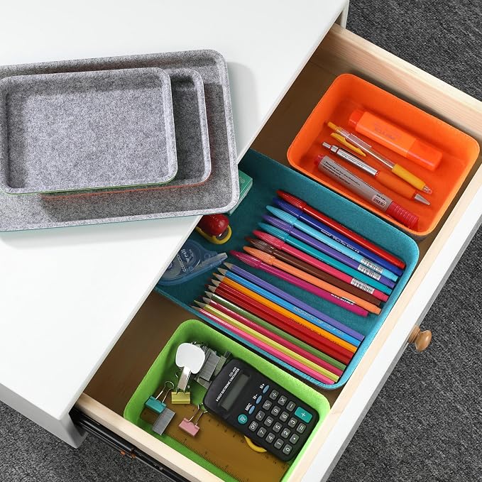 3-Piece Stackable Lidded Felt Desk Drawer Organizer Tray Multi-Color
