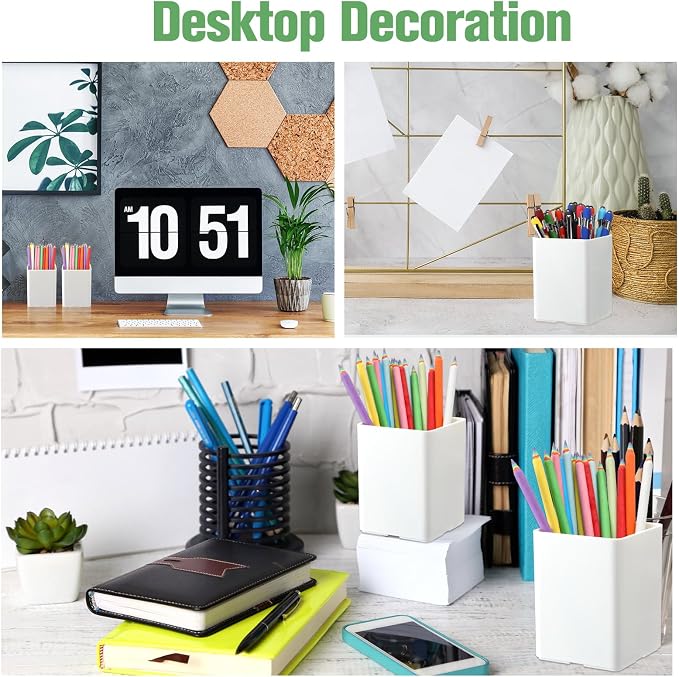 8 Pcs White Acrylic Pen Holder for Desk, Pencil Cup Bulk Makeup Brush Storage Organizer, Desktop Pencil Cup Stationery Desktop Stationery Organizer for Office School Home Supplies