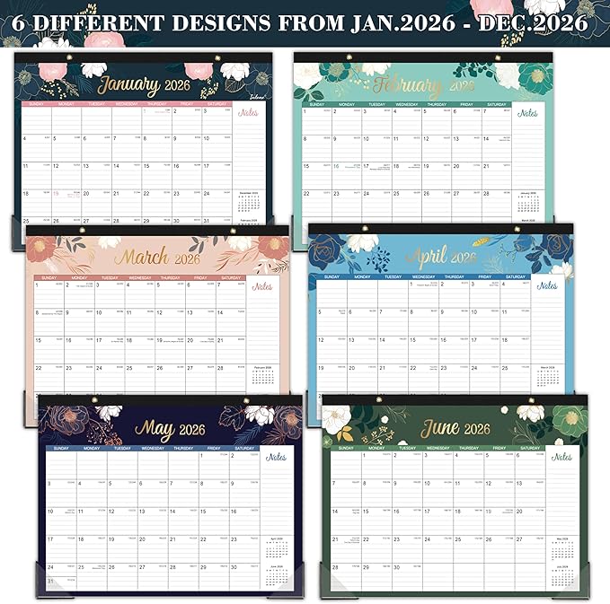 2026 Desk Calendar - Jan 2026 - Dec 2026, 12 Months Desk/Wall Calendar 2026, 14.6" x 11.5", 2-in-1 Desk Calendar, Holidays, Notes, Cutting-line Design, Corner Protectors & Hanging Holes