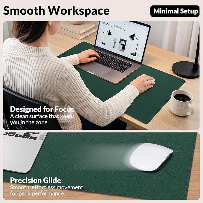 AFIING Cork Desk Mat, Dark Green, 35.4" x 17",Desk pad Protector | Dual-Sided Cork & PU Leather, Large Mouse Pad, Non-Slip & Waterproof