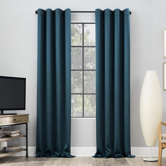 Sun Zero Nordic 2-pack Theater Grade Extreme 100% Blackout Grommet Curtain Panel Pair, 52" x 96", Teal