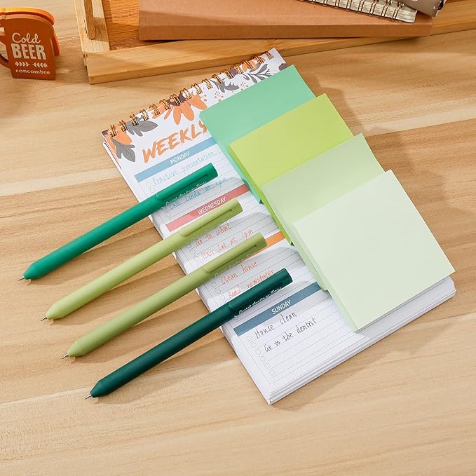 BAYTORY 320 Sheets Gradient Sticky Notes, 4 Pcs Rotatable Colored Gel Pens, Aesthetic Self-Stick Note & Multicolored Ink Pen, Colorful Memo Pads Easy to Post for Note Taking (Gradient Green)