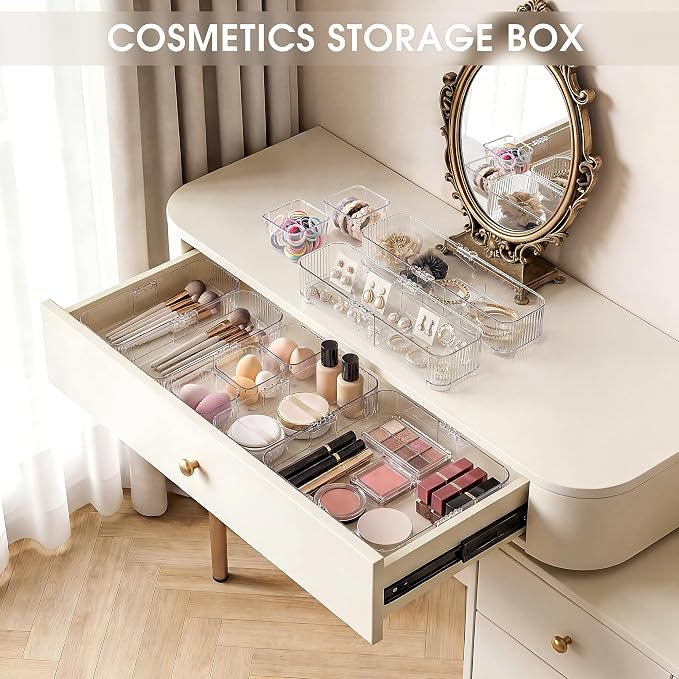 Aneco 20 Pieces Extendable Clear Drawer Organizer Adjustable Vanity Storage Box 4-Size Desk Drawer Divider Acrylic Storage Bins for Makeup, Cosmetic, Jewelries, Bedroom Kitchen Utensils Gadgets
