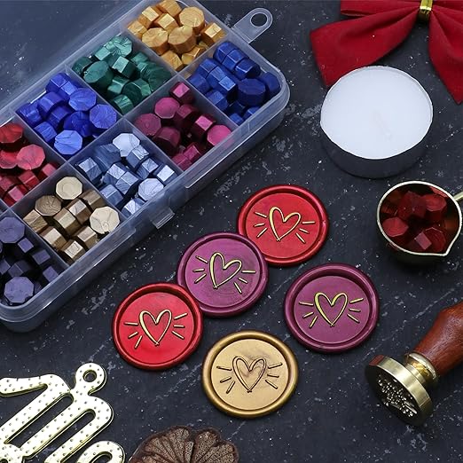 SWANGSA Wax Seal Kit, Heart Stamp With 200pcs Sealing Beads, Great for Embellishment of Wedding Invitations, Wine Packages, Gift Wraps