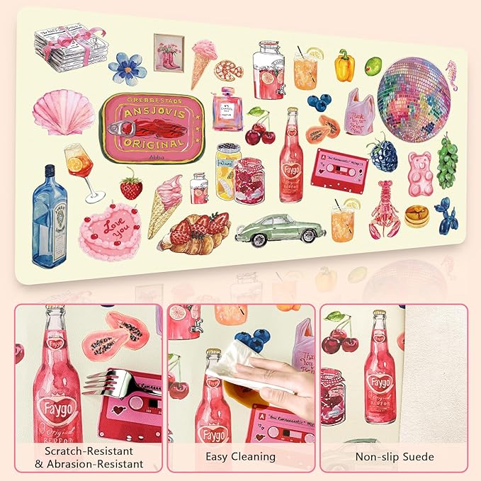 Cute Girly Desk Mat, Birthday Gifts for Women, PU Leather Desk Pad, Waterproof Computer Desk Protector Large Mouse Pad for School Office Home 31.5" x 15.7"