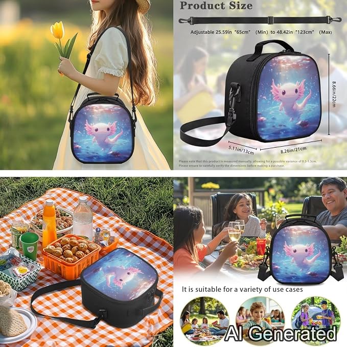 Ystardream Water Axolotl Backpack for Girls 8-12 Kids School Backpack with Lunch Bag,Pencil Bag,Water Bottle Sleeve,Large Laptop Bookbag with Multiple Pockets for Boys and Girls Daily Use