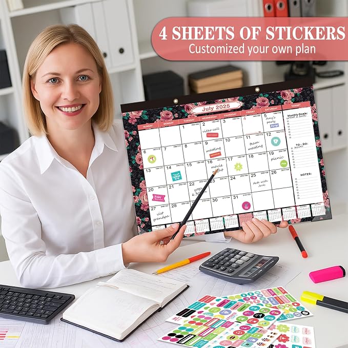 Lateefah Desk Calendar 2025, Large 12'' x 17'' Desk Calendar 2025-2026, 18 Month Desktop Wall Calendars for Home & Office, Use July 2025 to Dece 2026