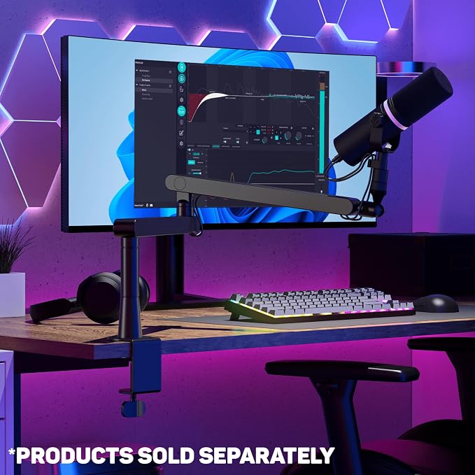 BEACN Mic Stand - Studio-Quality Low Profile Adjustable Microphone Arm with 360° Rotation, Cable Management, Easy Clamp, Universal Fit for Streaming, Podcasting, Gaming (Dark)