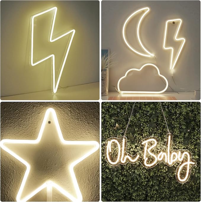 Neon Rope Lights, 16.4ft Rope Lights with Dimmable Remote and Adapter, Waterproof Flexible Smart Led Strip Lights for Bedroom, Super Bright DIY Neon Sign, Indoor Outdoor Wall Decor Warm White
