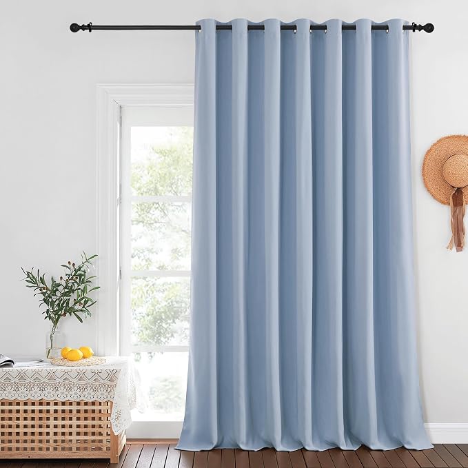 NICETOWN Patio Door Curtain Sound Blocking, Bedroom Privacy Room Divider Curtain, Thermal Insulated Blackout Closet Sliding Door Shade (1 Panel, 100" Wide x 120" Long, Vintage Blue)