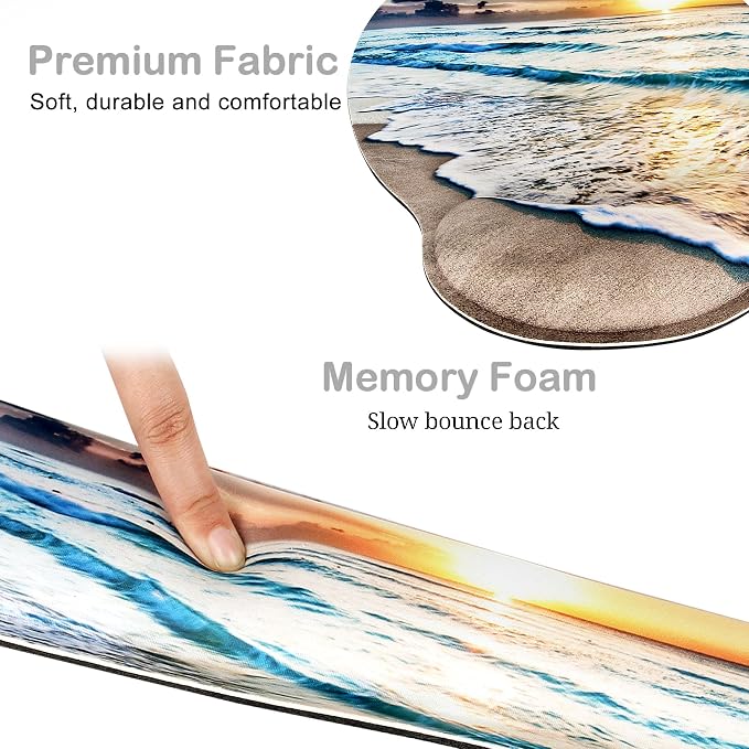 Ergonomic Mouse Pad with Wrist Rest and Keyboard Wrist Rest, Mousepad and Wrist Rest for Computer Keyboard, Pain Relief, Non-Slip Rubber Base, Mouse Pad with Wrist Support for Gaming, Office, Beach