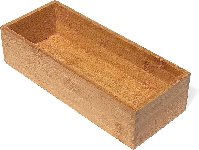 Lipper International Bamboo Wood Utensil Holder Storage Box for Cooking Tools, Makeup, or Office Supplies, 5" x 12" x 3" (Pack of 6)