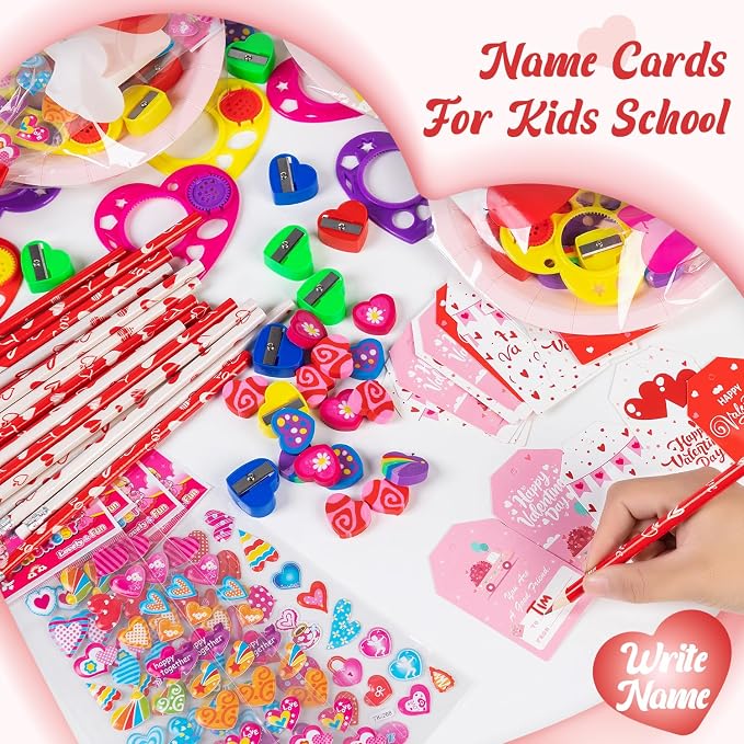 Deerher Valentines Day Gifts for Kids - 28 Pack Giant Colorful Stationery Set with Valentine's Cards for School Classroom Class Party Favor - Valentine Gift Exchange for Boys Girls Toddler