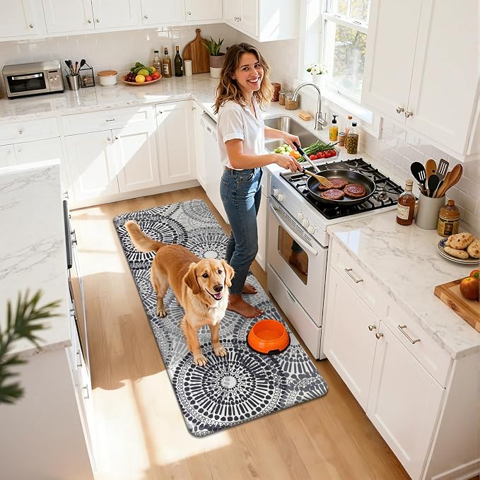 HEBE Anti Fatigue Kitchen Rugs Set of 2, Cushioned Kitchen Mats for Floor | Non Slip Washable Kitchen Runner Rug Set, Floral Stain Resistant Waterproof Comfort Mat Carpet for Sink, Standing Desk