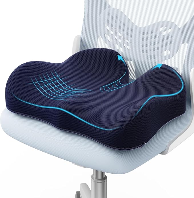 A-Pce Ergonomic Large Memory Foam Seat Cushion for Office Chair, Deep Blue | Relieves Sciatica, Lower Back & Coccyx Pain, Suitable for Office Chair, Car Seat & Driving