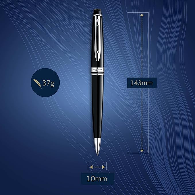 Waterman Expert Ballpoint Pen, Gloss Black with Chrome Trim, Medium Tip, Blue Ink, Luxury Pen in Gift Box - Supreme Writing Comfort, Signature Style, Polished, Professional