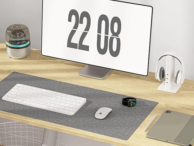 WALKINGDESK 48x24 Inches Height Adjustable Electric Standing Desk with 2 Hooks for Home Office, Ergonomic Sit Stand up Desk with Splice Board, Oak