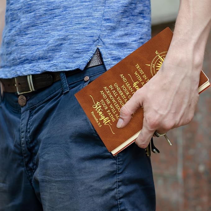 Fuyoooo 4 Pcs Baptism Gift Set for Men First Communion Gift Include Christian Journal Bible Notebook Engraved Compass and Religious Catholic Pen for Church Pastors