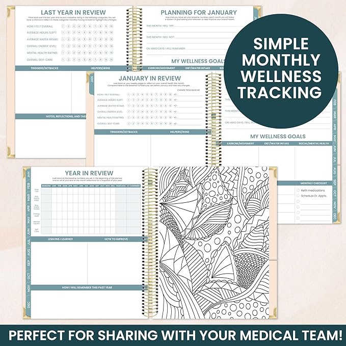 bloom daily planners Undated Chronic Illness Planner & Medical Journal - 12 Month Pain & Symptom Tracker, Mood & Medication Log, Appointment Organizer (7” x 9”)- You Are Stronger Than You Think