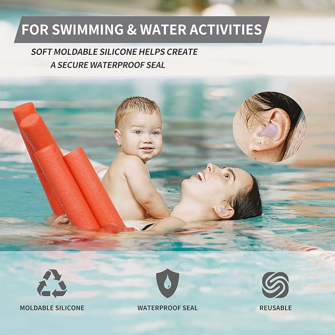 LYSIAN Moldable Soft Ear Plugs for Sleeping - Water Proof Noise Cancelling Wax Reusable Earplugs for Swimming, Travel, Flying - Suit for Side Sleeper, Kid and Adult