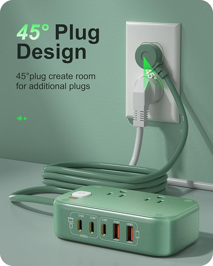 7-IN-1 Power Strip, 85W PD USB C Power Strip, Desktop Charging Station Outlet Extender with 2 AC Outlets, 3 USB-C and 2 USB-A Ports for Laptop/Phone and More